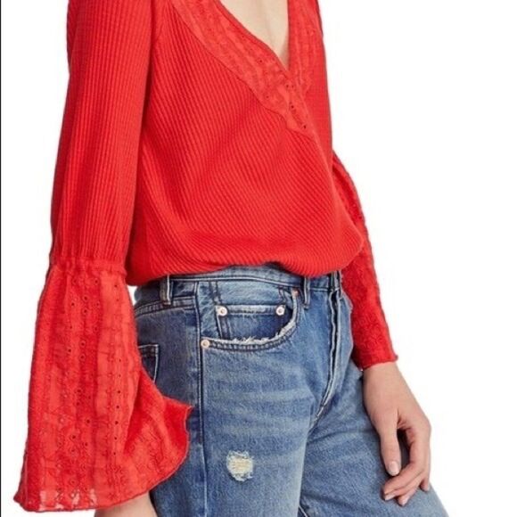 Free People Vermillion Boho Bell Sleeve Top In Red - Picture 2 of 3